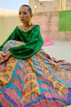 Shop_Swati Vijaivargie_Emerald Green Silk Embroidery Round Neck Blouse With Color Block Lehenga _Online_at_Aza_Fashions