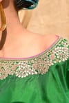 Buy_Swati Vijaivargie_Emerald Green Silk Embroidery Round Neck Blouse With Color Block Lehenga 