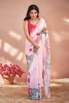 Buy_Naintara Bajaj_Pink Chinon Mirrors Printed Saree With Unstitched Blouse Piece _at_Aza_Fashions
