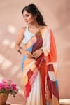 Naintara Bajaj_Multi Color Chinon Mirrors Printed Saree With Unstitched Blouse Piece _Online_at_Aza_Fashions