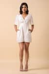 Buy_Naintara Bajaj_White Rayon V-neck Ivory Playsuit _at_Aza_Fashions