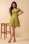 Buy_Naintara Bajaj_Green Rayon V-neck V Short Dress _at_Aza_Fashions