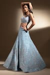 Shop_Panihari_Blue Organza Sequins, Pearls, Beads, Cut Floral Embroidered Lehenga And Blouse Set _at_Aza_Fashions