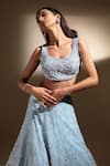 Buy_Panihari_Blue Organza Sequins, Pearls, Beads, Cut Floral Embroidered Lehenga And Blouse Set _Online_at_Aza_Fashions