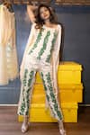 Buy_Jajobaa_Cream Silk Embroidery, Pearls, Fabric Embellished Cape Top And Pant Co-ord Set _Online_at_Aza_Fashions
