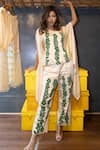 Shop_Jajobaa_Cream Silk Embroidery, Pearls, Fabric Embellished Cape Top And Pant Co-ord Set _Online_at_Aza_Fashions