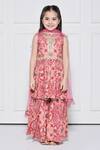 Buy_The Pony & Peony Co._Peach Cotton, Net Gota Patti, Embroidery, Ruffles Printed Anarkali Sharara Set  _at_Aza_Fashions