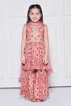 The Pony & Peony Co._Peach Cotton, Net Gota Patti, Embroidery, Ruffles Printed Anarkali Sharara Set  _Online_at_Aza_Fashions