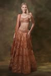 Buy_Archana Kochhar_Orange Silk, Brocade, Organza Embroidery Sweetheart Anant Blouse Lehenga Set _at_Aza_Fashions