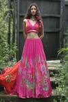 Buy_Basil Leaf_Pink Crepe, Organza Sequins, Gota Patti, Embroidery Florette Print Lehenga Set _at_Aza_Fashions