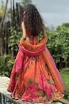 Buy_Basil Leaf_Orange Organza Sequins, Tassels Halter Neck Rose Print Lehenga Set _Online_at_Aza_Fashions