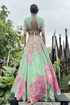 Shop_Basil Leaf_Mint Chinon, Chiffon, Organza Sequins V-neck Fleur Print Lehenga Set _at_Aza_Fashions