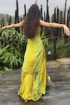 Shop_Basil Leaf_Yellow Chinon, Chiffon Beads, Tassels, Embroidery, Foil Stripe Kurta And Pant Set _at_Aza_Fashions