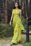 Buy_Basil Leaf_Yellow Chinon, Chiffon Beads, Tassels, Embroidery, Foil Stripe Kurta And Pant Set _at_Aza_Fashions