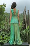Shop_Basil Leaf_Aqua Chinon, Chiffon Beads, Embroidery V-neck Stripe Pattern Top And Pant Set _at_Aza_Fashions