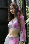 Buy_Basil Leaf_Purple Chinon, Chiffon Sequins, Embroidery Abstract Pattern Blouse And Pant Set _Online_at_Aza_Fashions