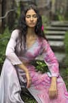 Shop_Basil Leaf_Purple Chinon, Chiffon Sequins, Embroidery Abstract Pattern Blouse And Pant Set _Online_at_Aza_Fashions