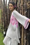 Buy_Basil Leaf_Gray Crepe Embroidery, Piping Keyhole Neck Kurta And Pant Set _Online_at_Aza_Fashions