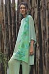 Buy_Basil Leaf_Aqua Crepe Embroidery, Mirrors Keyhole Neck Kurta And Pant Set _Online_at_Aza_Fashions