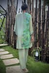 Shop_Basil Leaf_Aqua Crepe Embroidery, Mirrors Keyhole Neck Kurta And Pant Set _at_Aza_Fashions