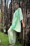 Shop_Basil Leaf_Aqua Crepe Embroidery, Mirrors Keyhole Neck Kurta And Pant Set _Online_at_Aza_Fashions
