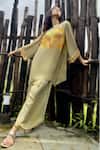 Basil Leaf_Green Crepe Embroidery, Mirrors, Sequins Round Neck, Keyhole Kurta And Pant Set _Online_at_Aza_Fashions