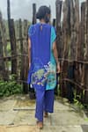 Shop_Basil Leaf_Blue Chinon, Chiffon, Linen, Silk Embroidery V-neck Fern Print Kurta And Pant Set _at_Aza_Fashions