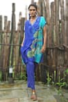 Buy_Basil Leaf_Blue Chinon, Chiffon, Linen, Silk Embroidery V-neck Fern Print Kurta And Pant Set _at_Aza_Fashions