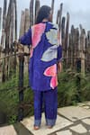 Shop_Basil Leaf_Blue Crepe V-neck, Collared Floral Print Kurta With Pant _at_Aza_Fashions