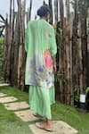 Shop_Basil Leaf_Mint Crepe Foil Printing Mandarin Collar Flower Kurta With Pant _at_Aza_Fashions