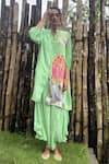Buy_Basil Leaf_Mint Crepe Foil Printing Mandarin Collar Flower Kurta With Pant _at_Aza_Fashions