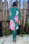 Shop_Basil Leaf_Green Crepe Split V-neck Florette Print Kurta And Pant Set _at_Aza_Fashions