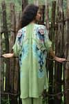 Shop_Basil Leaf_Mint Crepe V-neck Floral Print Kurta And Pant Set _at_Aza_Fashions