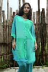 Basil Leaf_Blue Crepe Embroidery, Metallic Thread V-neck Scallop Print Kurta With Pant _Online_at_Aza_Fashions