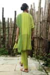 Shop_Basil Leaf_Olive Green Crepe Embroidery Split V-neck Printed Kurta With Pant _at_Aza_Fashions