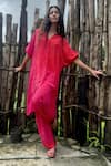 Buy_Basil Leaf_Pink Crepe Sequins V-neck Printed Kurta And Pant Set _at_Aza_Fashions