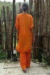 Shop_Basil Leaf_Orange Crepe Embroidery, Sequins V-neck, Button-down Printed Kurta And Pant Set _at_Aza_Fashions