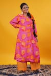 Shop_Saangi_Fuchsia Viscose, Muslin, Organza Foil Fuschia Pink Floral Kurta With Palazzo _at_Aza_Fashions