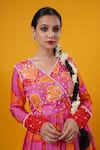 Buy_Saangi_Fuchsia Viscose, Muslin, Organza Pearls, Beads V-neck Floral Print Anarkali _Online_at_Aza_Fashions