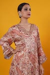 Saangi_Ivory Silk V-neck Paisley Print Kurta With Pant _Online_at_Aza_Fashions