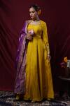 Buy_Saangi_Mustard Viscose, Silk Embroidery, Zari Square Neck Anarkali With Dupatta _at_Aza_Fashions