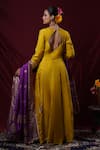 Shop_Saangi_Mustard Viscose, Silk Embroidery, Zari Square Neck Anarkali With Dupatta _at_Aza_Fashions
