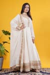 Buy_Saangi_Ivory Silk, Organza Embroidery, Sequins V-neck Anarkali With Dupatta _at_Aza_Fashions