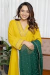 Buy_Saangi_Green Organza, Chanderi Silk Gota Patti, Sunlit Mustard A-line Kurta Set _Online_at_Aza_Fashions