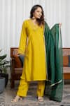 Shop_Saangi_Green Organza, Chanderi Silk Gota Patti, Sunlit Mustard A-line Kurta Set _at_Aza_Fashions