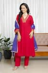 Buy_Saangi_Blue Organza, Chanderi Silk Sequins, Embroidery, Zari Magenta Pink Kurta Set _at_Aza_Fashions