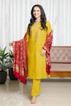 Buy_Saangi_Red Organza, Chanderi Silk Zari, Sequins, Embroidery Round Mustard Kurta Set _at_Aza_Fashions