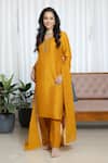 Shop_Saangi_Mustard Organza, Chanderi Silk Gota Patti, Zari, Sequins, Burnt Kurta Set _at_Aza_Fashions