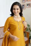 Saangi_Mustard Organza, Chanderi Silk Gota Patti, Zari, Sequins, Burnt Kurta Set _Online_at_Aza_Fashions