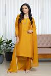 Buy_Saangi_Mustard Organza, Chanderi Silk Gota Patti, Zari, Sequins, Burnt Kurta Set _at_Aza_Fashions